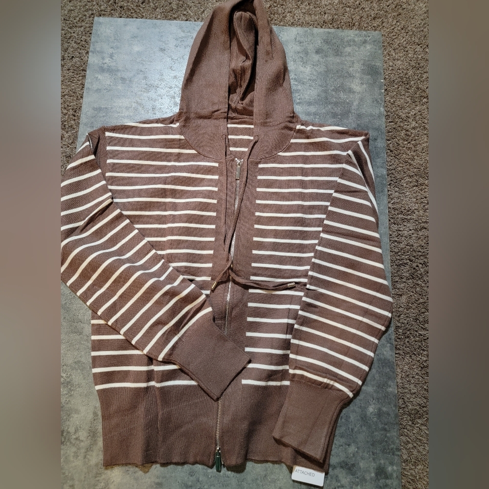 CiCiBird Women’s Striped Cardigan Sweater Lightweight Zip Up Hoodie Medium